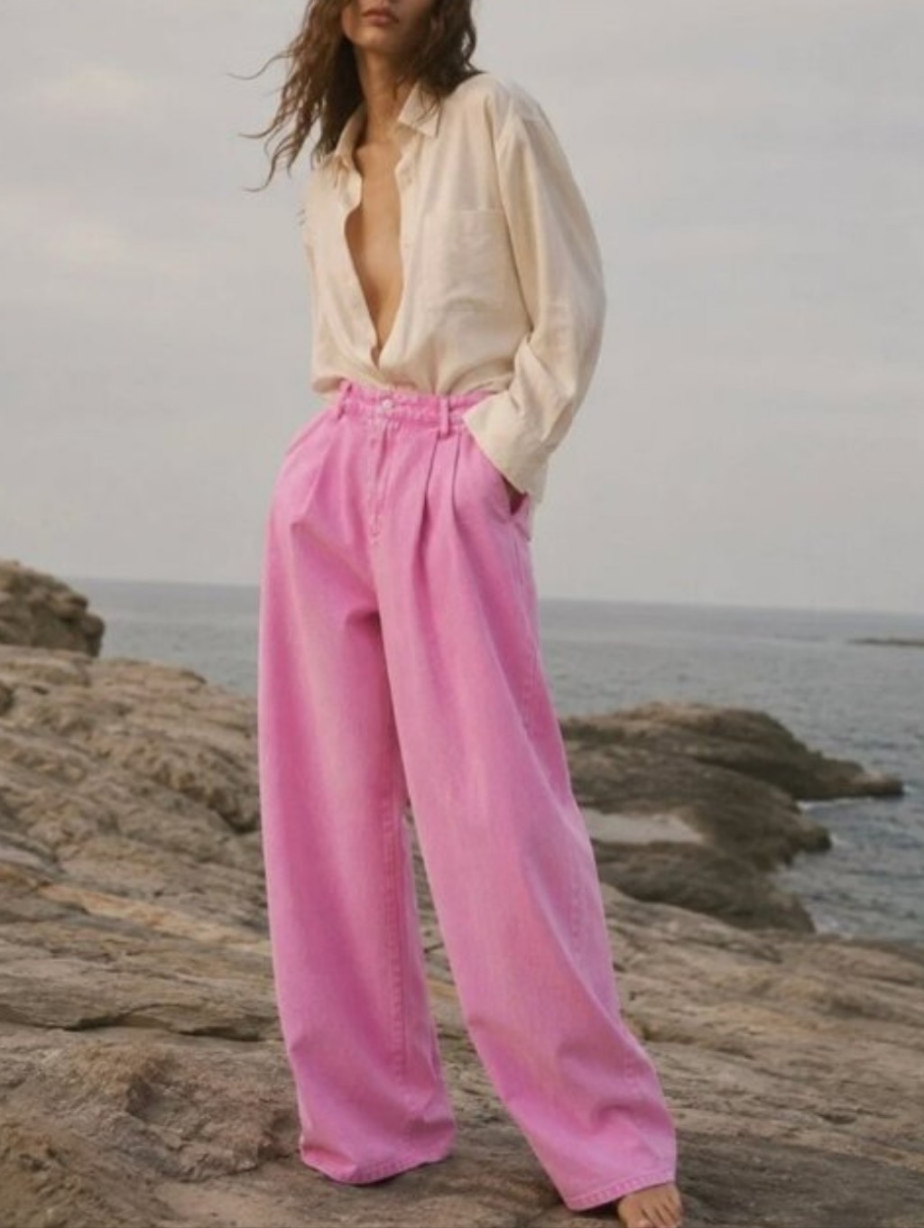Avec Les Filles Pink Wash Pleated Baggy Wide Leg Jeans Size 26/34/34 Brand New
